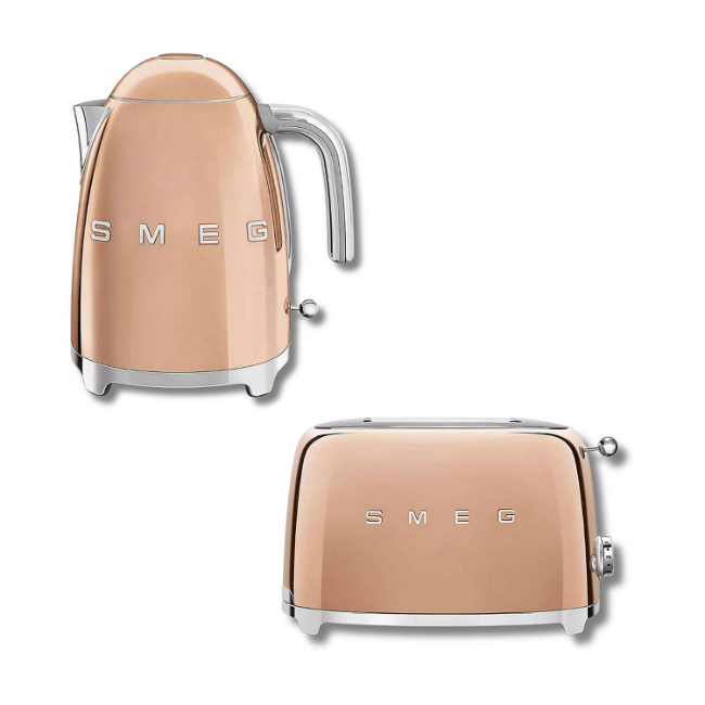 Smeg Kettle & Toaster Set Rose Gold Kettle & 2 slice Toaster retro
